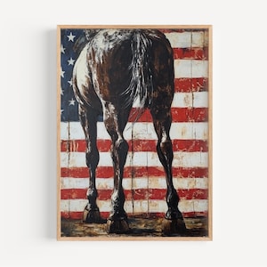 馬のアメリカンウォールアート | 抽象的なアメリカ愛国ポスター | アメリカ独立記念ホームデコレーション