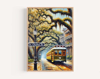 Impresión de St Charles Ave, Nueva Orleans: Póster de viaje de calidad museística