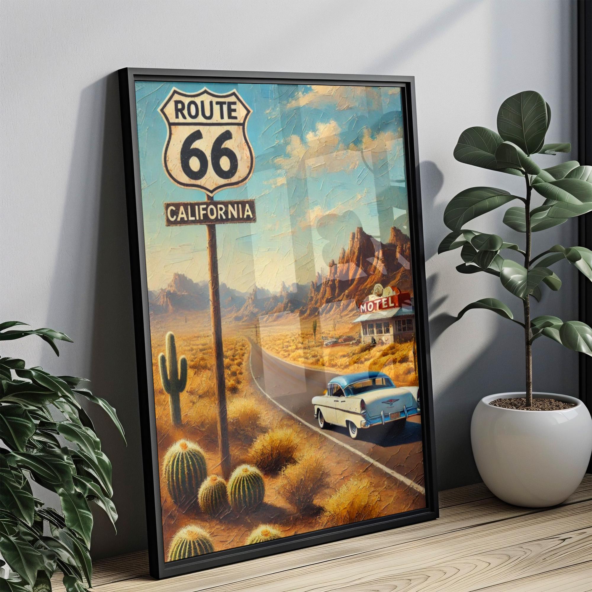 ルート66のウォールアート、カリフォルニアプリント、ルート66の水彩画