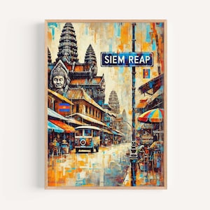 Cambodia Art Siem Reap Wall Art Print – Travel Poster, Housewarming Gift, Cambodia Travel Decor, Siem Reap Souvenir, Vintage Style Poster