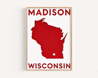 Madison Print Wandkunst - Wisconsin Reise Poster, Wisco Wohnkultur, Studentenwohnheim Geschenk