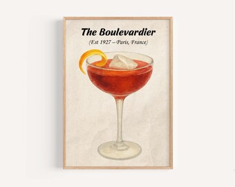Boulevardier Cocktail Print: Vintage Home Bar Art, Bitter Drink Illustration