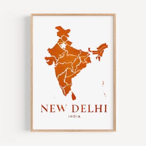 India New Delhi Wall Art Print - reisdecor, housewarmingcadeau, India-kaartkunstwerk voor thuis en op kantoor