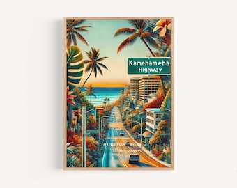 Kamehameha Highway Art Print: Oahu Travel Poster