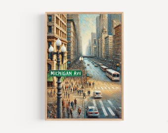 Michigan Avenue Print: Chicago Travel Poster, Illinois Gift