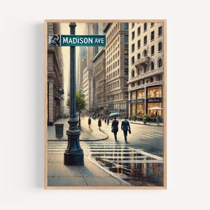 Impression d'art mural Madison Ave – affiche vintage de voyage à New York, cadeau pour New York, décoration de pendaison de crémaillère, art de la carte de la ville des États-Unis, décoration murale voyage