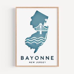 Art mural Bayonne, impression Bayonne, art du New Jersey, cadeau NJ, impression voyage, décoration d'intérieur, cadeau de pendaison de crémaillère, art mural collège