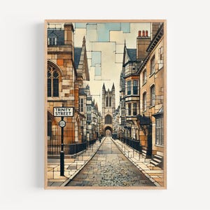 Wall Art Trinity Street Print Cambridge Travel Poster England Gift Housewarming Home Decor