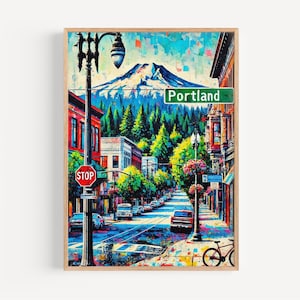 Gift Portland Wall Art Print - Oregon Travel Poster, USA Gift Artwork, Housewarming & Home Decor, Modern City Skyline Illustration