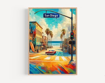 San Diego Straßenschild Kunstdruck: Reise Poster Kalifornien