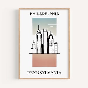 Philadelphia Print Wandkunst - Pennsylvania Reise-Dekor, College Geschenk, Einweihungsparty, einzigartiger Wohnakzent, Philly Stadtbild Illustration