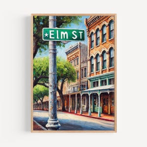 Dallas Elm St Wall Art - Travel Poster, Texas Decor & Gift, Dallas Souvenir, Housewarming Print, Dallas Texas Art, Unique Travel Wall Decor