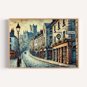 Kilkenny Art Print - Ierland stad reisposter, kunst aan de muur Kilkenny, Europa decor, housewarming cadeau, Ierse reiskaart illustratie