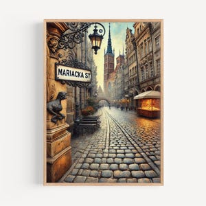 Arte murale di Mariacka Street, stampa di Mariacka Street, arte polacca, regalo polacco, stampa di viaggio, poster di viaggio, regalo di inaugurazione della casa, arte europea, arredamento