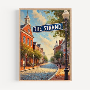 The Strand Wall Art, Delaware travel poster, New Castle scenic print, street sign art, historic waterfront decor, personalized gift