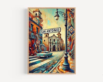 San Antonio Street Art Print: Texas Travel Poster