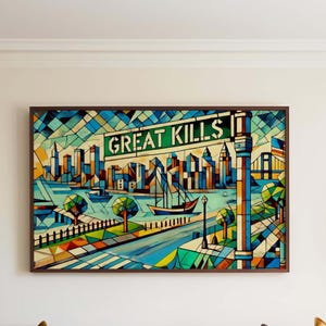 Stampa Great Kills - Poster da parete di viaggio di Staten Island, decorazione per la casa di New York, regalo di inaugurazione della casa, idea regalo unica per Staten Island