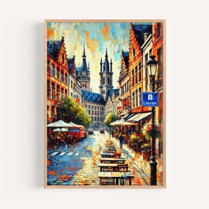 Plakat artystyczny z Leuven w Belgii: Tętniące życiem miasto