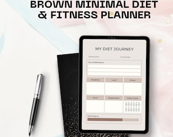 Minimal Diet & Fitness Planner | Printable Health and Wellness Journal | Meal Tracker, Workout Log, Weight Loss Planner | Digital Download