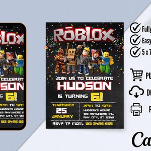 Roblox Birthday Invitation Template: Game Party Invite (Digital Download)