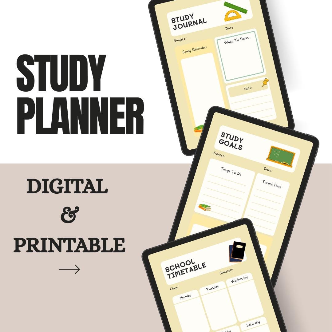 Printable Student Study Planner: Undated School Organizer (digital ...
