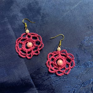 handmade crochet earrings red feather