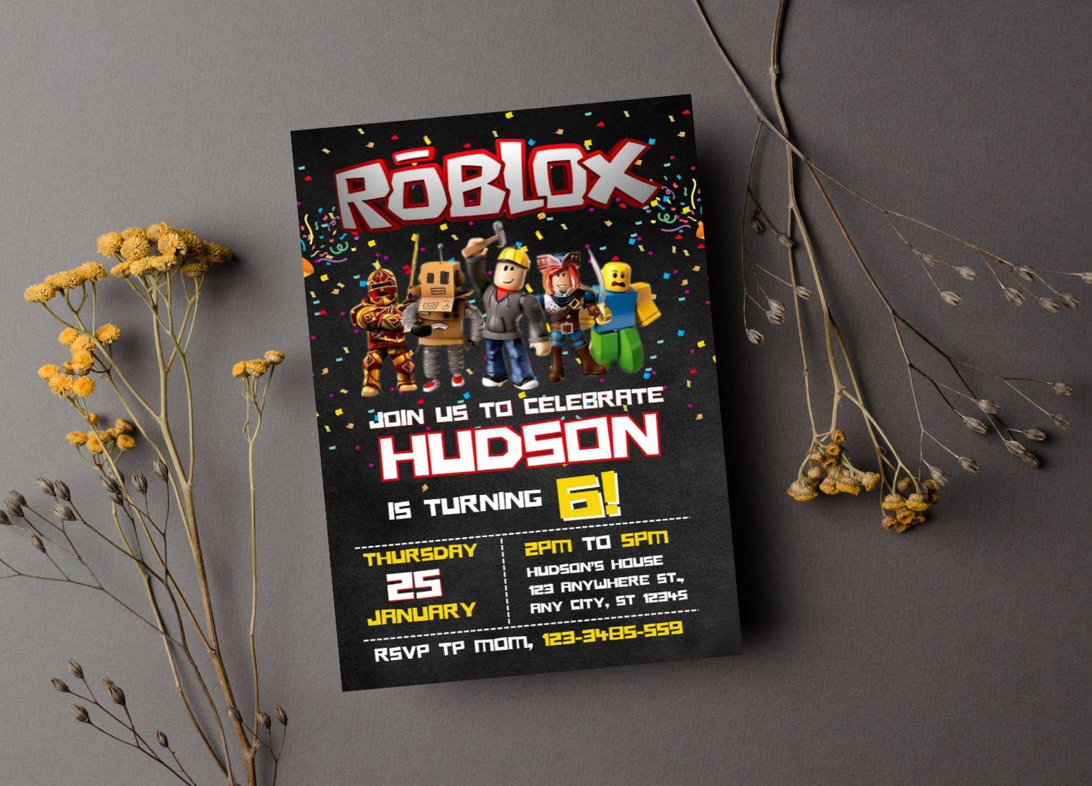 Roblox Birthday Invitation Template: Game Party Invite (digital ...