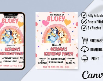 Bluey Birthday Invitation: Personalized Kids Party Invite (Digital Download)