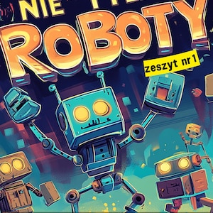 May include: A colorful illustration of robots with the text "NIE TYLKO ROBOTY" and "Zeszyt nr 1" on a yellow background. The text "50 KOLOROWANEK" is at the bottom of the image with the text "do wydruku w formacie A4".
