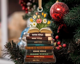 Personalized Christmas Book Tree Name Ornament, CUSTOM Mini Book Stack Ornament, Christmas Decoration Gift for Book Lover
