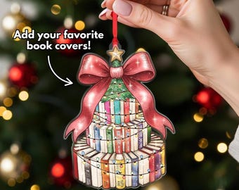 Personalized Christmas Book Tree Name Ornament, Custom Bookish Ornament, Bookworm Gifts, Custom Christmas Decoration, Book Lover Gift