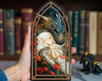 Manon And Abraxos Book Nook, Throne of Glass Book Nook Suncatcher Candler Holder, Bookish Gift