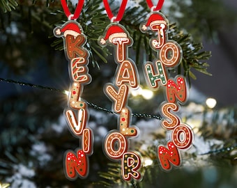 Personalized Family Christmas Ornament, Custom Gingerbread Alphabet Ornament, Holiday Tag for Stocking, Xmas Tree Decor, Name Ornament