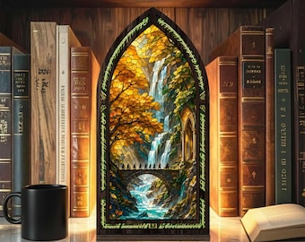 Ring’s Lord Book Inspired Book Nook, LOT Ring Book Decoration, Adventure Awaits, Fantasy Stained Glass Bookshelf Insert