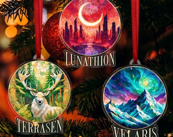 Sarah J Maas Set Of 3 Ornaments, Terrasen, Velaris, FireHeart, SJM Fans Bookish Ornament, Custom Acrylic Ornament, SJM Inspired Print