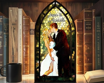 Personalized Couple Photo Book Nook, Wedding Portrait Library Decor, Valentine Gift, Anniversary Gift