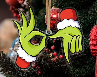 Funny Six Seven 6 7 Teen Slang Christmas Ornament, Six Seven Green Hands Stocking Tags, Mean Guy Christmas Decoration