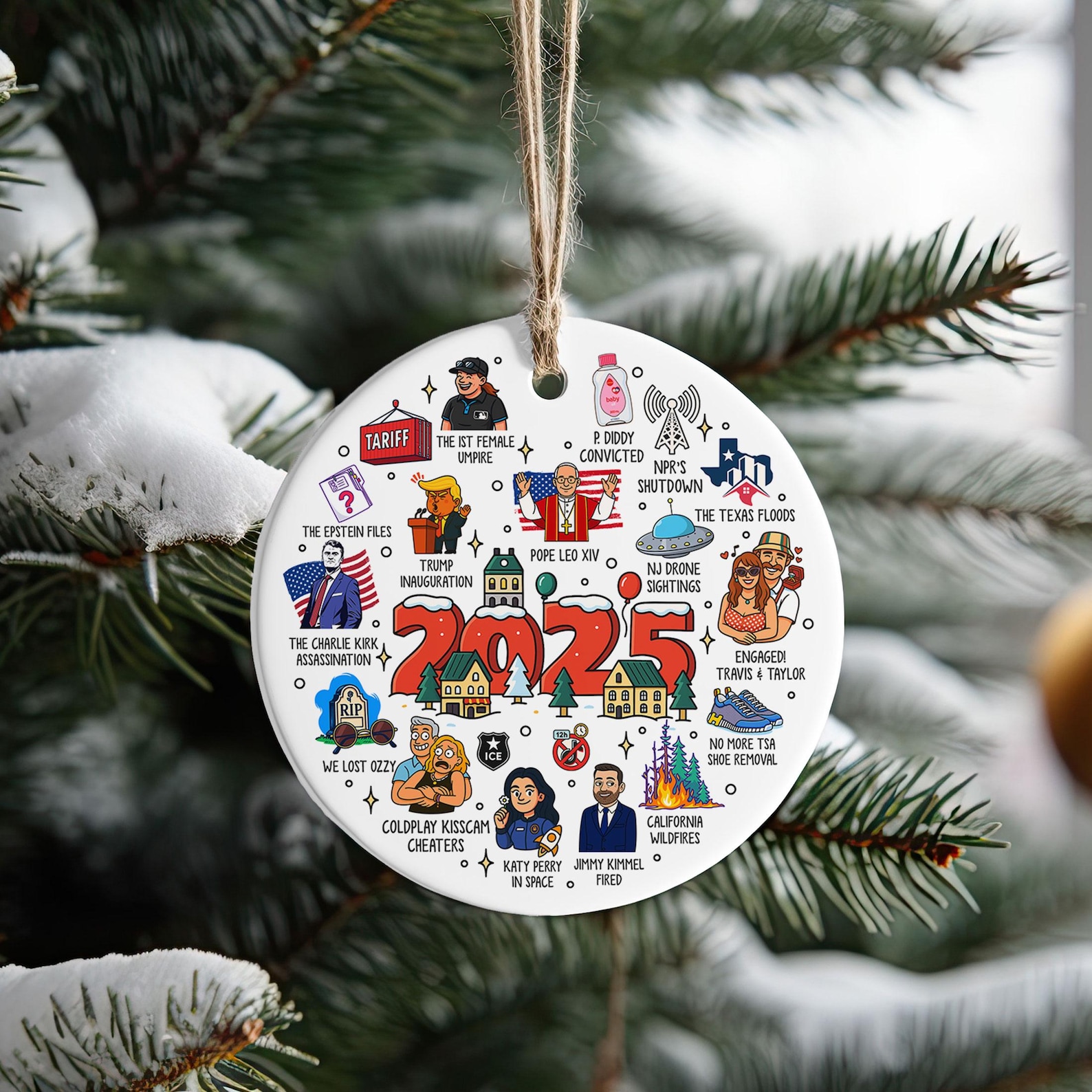 2025 Year in Review Christmas Ceramic Ornament Major Notable Events Keepsake