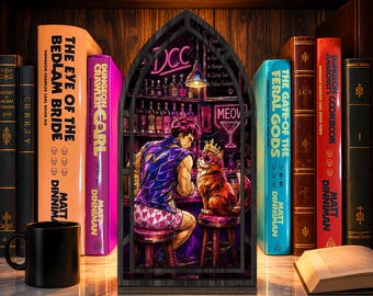 Dungeon Crawler Sci fi Book Nook, Desperado Club Bookshelf Decor, Carl And Donut At Bar Book Decor, DCC Litrpg Bookish Merch