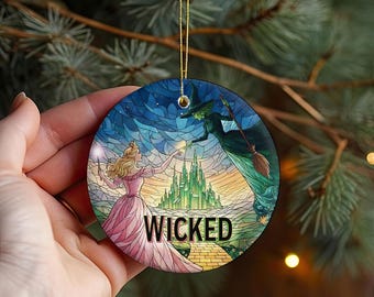 Wicked Faux Stained Glass Ornament, Elphaba and Glinda Wicked Ceramic Ornament, Musical Fan Decoration Gifts