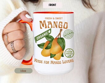 Mango Lover Mug Vintage Fruit Mug with Organic Label Tropical Fruit Farmhouse Gift Fresh Mango Coffee Cup Mango Lovers Gift Mango Coffee Mug