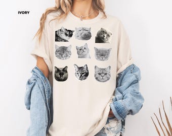 Cat Lover Shirt Comfort Colors, Vintage Cat Faces Tee, Aesthetic Cat Sweatshirt, Grunge Cat Collage Shirt, Pet Lover Gift