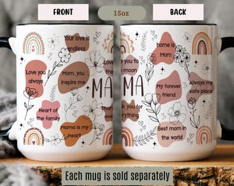 Personalized Family Mug, Custom Mama, Grandma, Auntie, Sister Coffee Cup, Boho Rainbow Quote Mug, Gift for Mom, Nana, Big Lil Sis