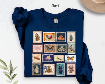 Vintage Insect Stamps Sweatshirt Bug Lover Sweatshirt Entomology Sweatshirt Nature Aesthetic Insect Lover Stamp Collector Beetle Gift Ideas
