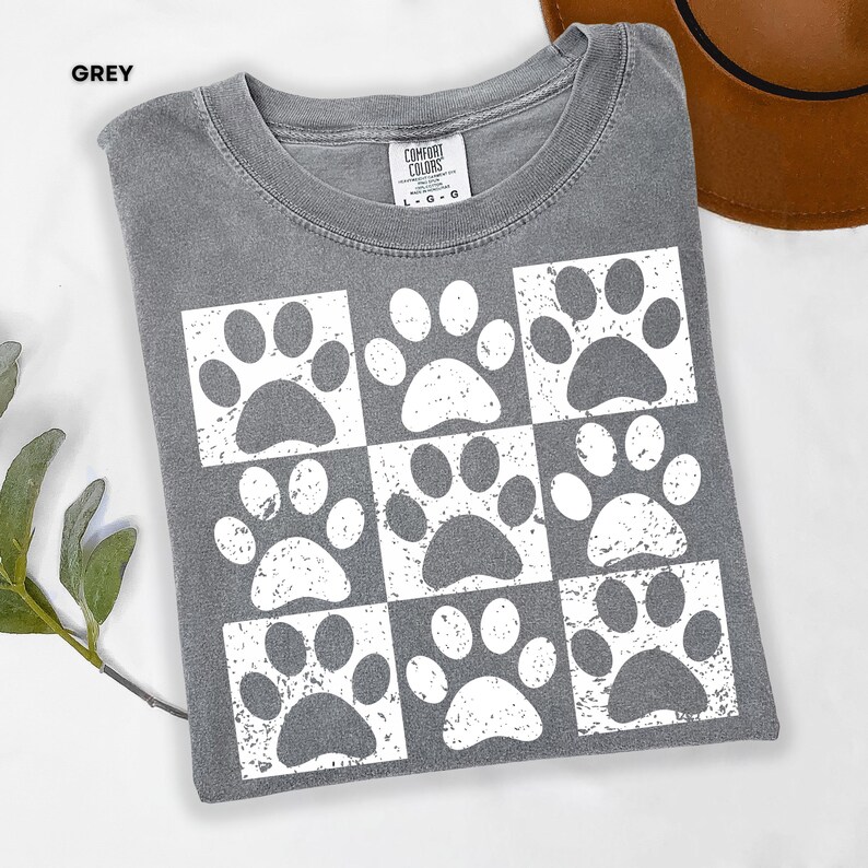Vintage Paw Print Shirt for Pet Lovers Distressed Dog Cat Paw Shirt Checkered Paws Shirt Retro Paws T-Shirt Boho TShirt Gift For Pet Lovers image 2