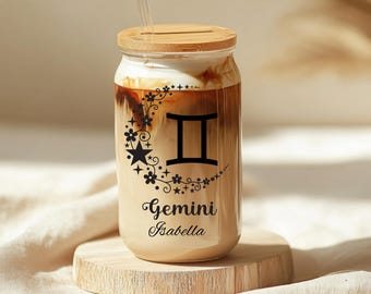 Custom Zodiac Glass Tumbler Personalized Zodiac Cup Horoscope Gift for Zodiac Lovers, Tumbler Glass Gift Idea Birthday Gift for Friend Glass