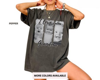 Personalized Grandma Photo Shirt, Vintage Inspired Grandkids Tee, Custom Grandma Shirt, Black and White Photo Gift, Comfort Colors
