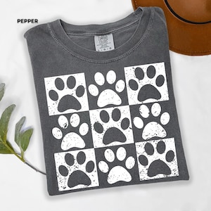 Vintage Paw Print Shirt for Pet Lovers Distressed Dog Cat Paw Shirt Checkered Paws Shirt Retro Paws T-Shirt Boho TShirt Gift For Pet Lovers image 1