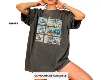 Summer Beach Stamp Shirt, Vintage Coastal T-shirt, Travel Postage Tee, Retro Vacation Shirt, Comfort Colors Top