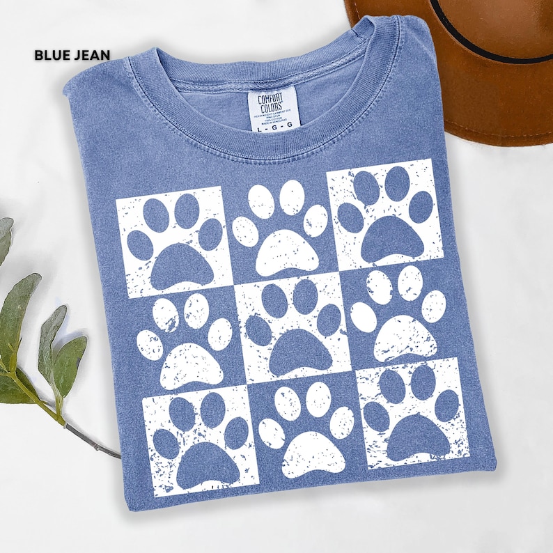 Vintage Paw Print Shirt for Pet Lovers Distressed Dog Cat Paw Shirt Checkered Paws Shirt Retro Paws T-Shirt Boho TShirt Gift For Pet Lovers image 4